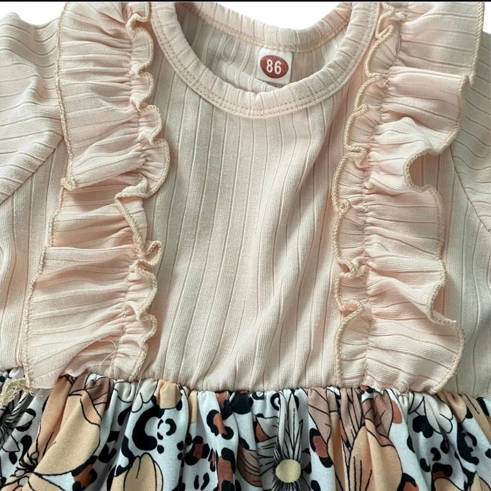 Floral Ruffle Kids Dress - Cream and Pink